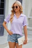 Eyelet Johnny Collar Short Sleeve Blouse - Trendsi - Flyclothing LLC