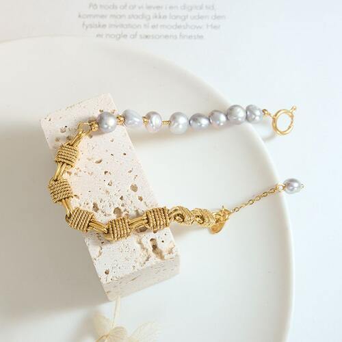 Half Pearl Half Chain Stainless Steel Bracelet - Trendsi