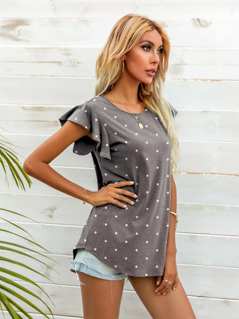 Round Neck Butterfly Sleeve Top - Trendsi - Flyclothing LLC