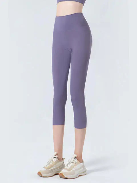 Wide Waistband Cropped Sports Leggings - Trendsi - Flyclothing LLC