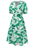 Ruched Printed Surplice Short Sleeve Dress - Trendsi - Flyclothing LLC