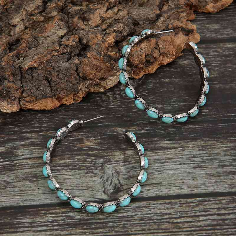 Artificial Turquoise C-Hoop Earrings - Trendsi - Flyclothing LLC