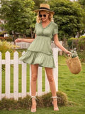 Frill V-Neck Short Sleeve Ruffle Hem Dress - Trendsi - Flyclothing LLC