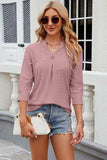 Eyelet Notched Knit Jacquard Top - Trendsi - Flyclothing LLC