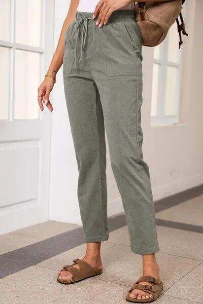 Drawstring Straight Pants with Pockets - Trendsi - Flyclothing LLC