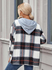 Plaid Hooded Jacket with Pockets - Trendsi