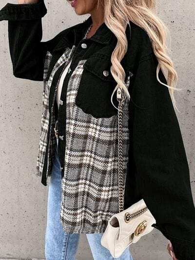 Plaid Button Up Dropped Shoulder Jacket - Trendsi - Flyclothing LLC