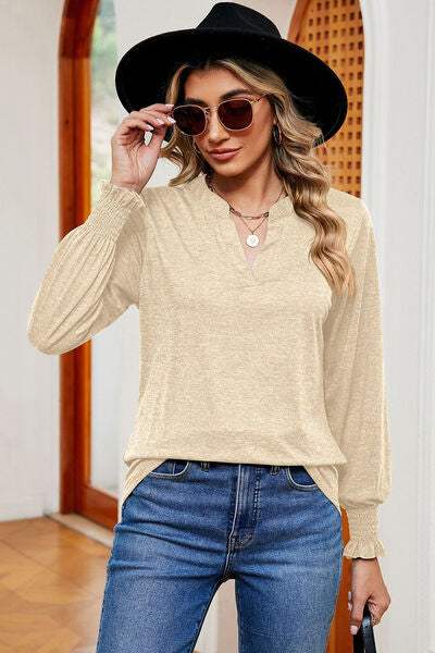 Notched Lantern Sleeve T-Shirt - Trendsi - Flyclothing LLC