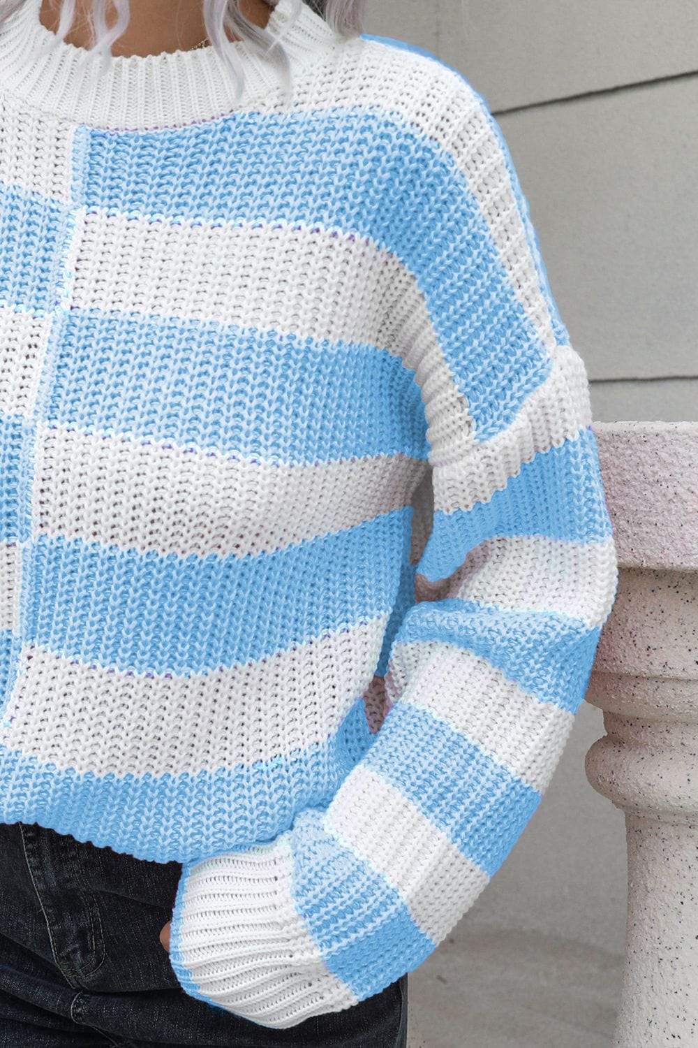 Color Block Dropped Shoulder Sweater - Trendsi - Flyclothing LLC