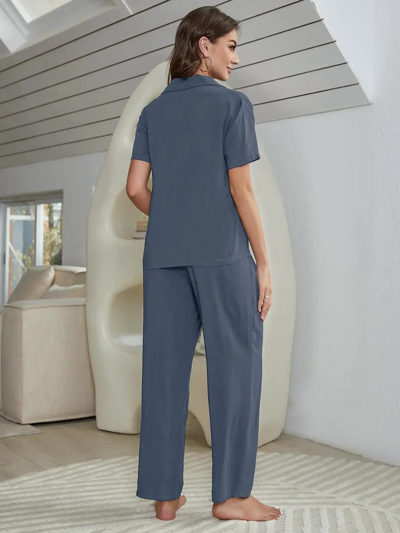 Short Sleeve Shirt, Bralette, and Pants Lounge Set - Trendsi - Flyclothing LLC