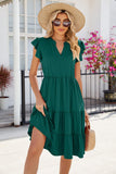 Ruched Notched Cap Sleeve Dress - Trendsi