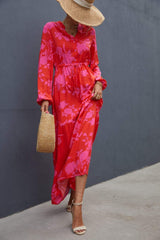 Floral Drawstring Waist Long Sleeve Dress - Trendsi - Flyclothing LLC