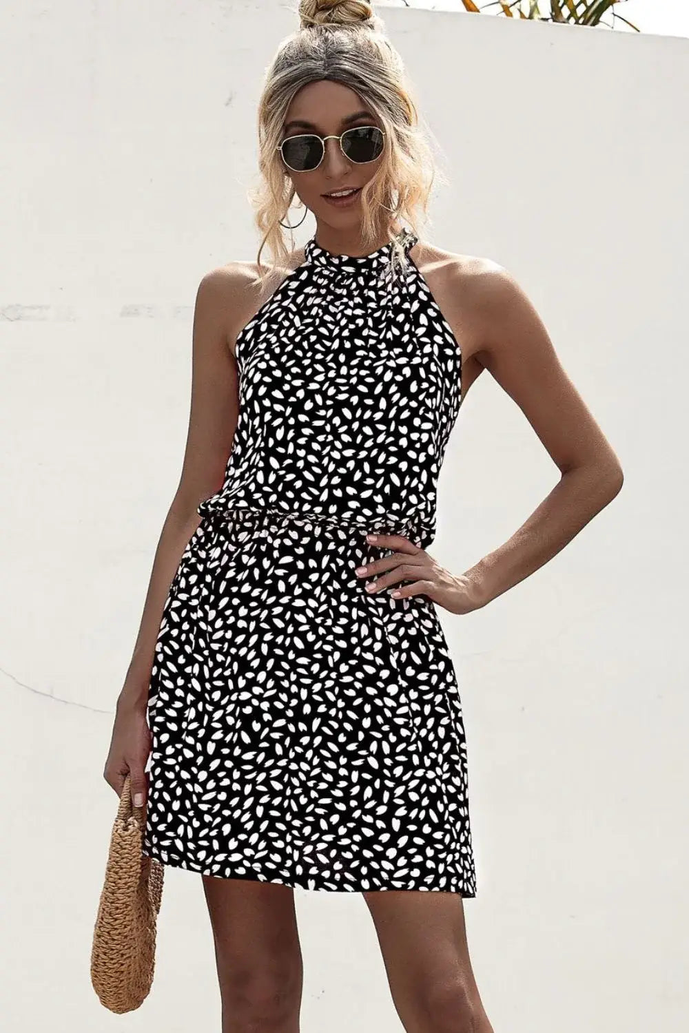 Printed Grecian Neck Mini Dress - Trendsi - Flyclothing LLC