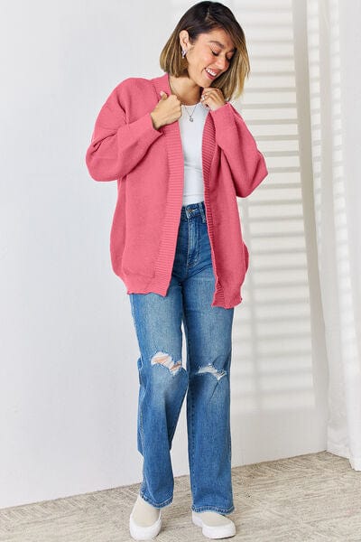 Open Front Dropped Shoulder Cardigan - Trendsi