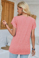 V-Neck Petal Sleeve T-Shirt - Trendsi - Flyclothing LLC