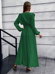 Pleated Surplice Tie Waist Maxi Dress - Trendsi