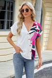 Printed Surplice Short Sleeve Blouse - Trendsi