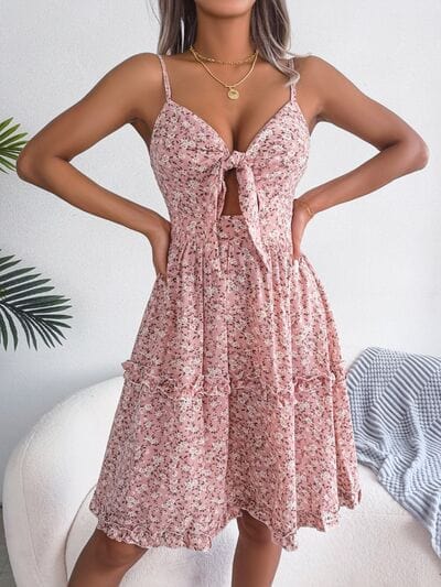 Frill Ditsy Floral Spaghetti Strap Mini Dress - Trendsi