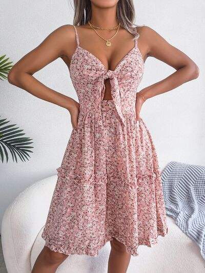 Frill Ditsy Floral Spaghetti Strap Mini Dress - Trendsi - Flyclothing LLC