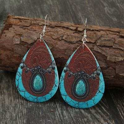 PU Leather Iron Hook Teardrop Earrings - Trendsi - Flyclothing LLC