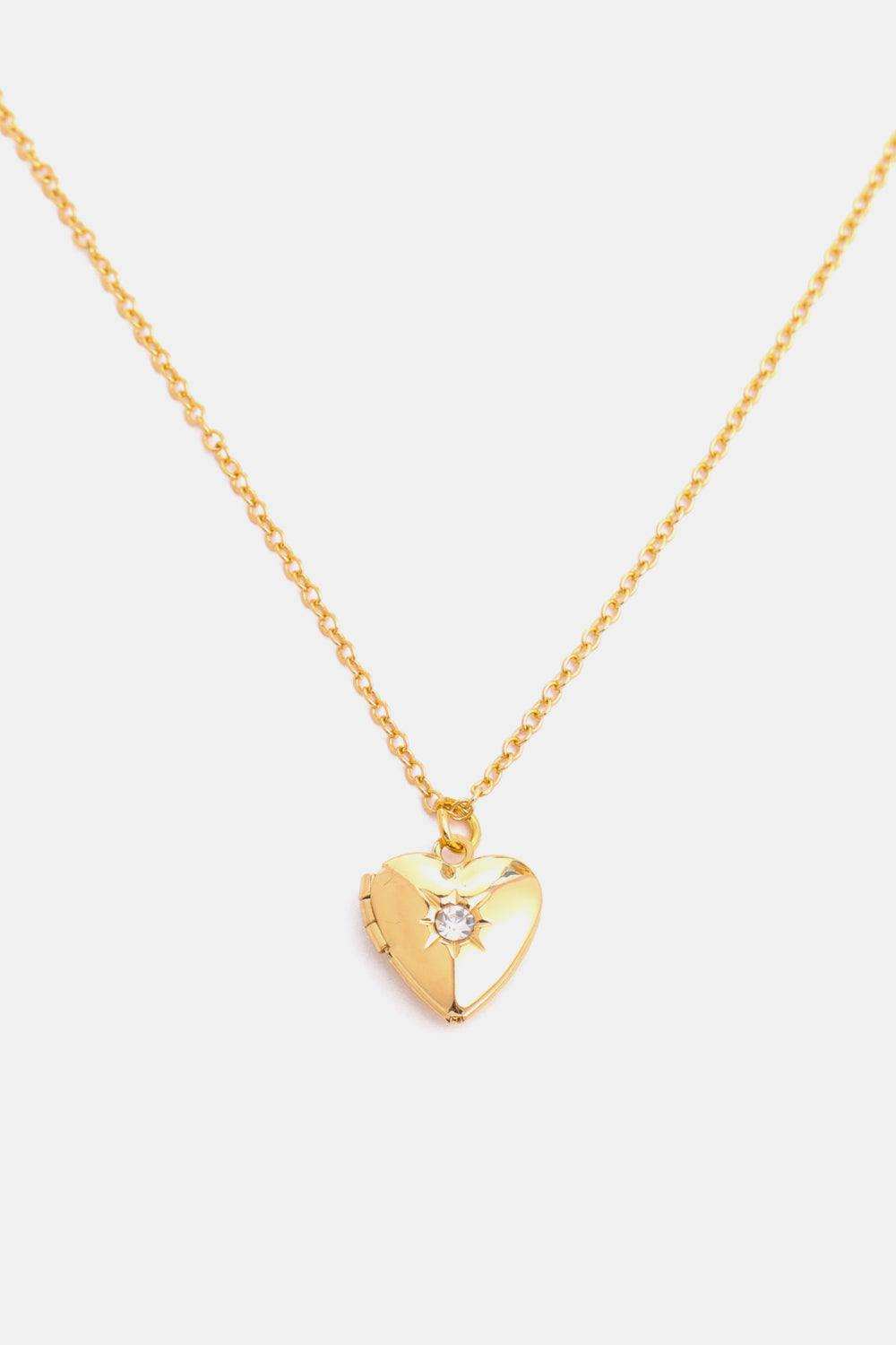 Zircon Heart Shape 14K Gold-Plated Pendant Necklace - Trendsi - Flyclothing LLC