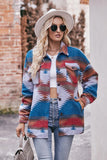 Geometric Dropped Shoulder Jacket with Pockets - Trendsi