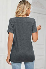 V-Neck Short Sleeve T-Shirt - Trendsi - Flyclothing LLC
