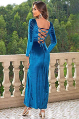 Tie Back Long Sleeve Slit Dress - Trendsi - Flyclothing LLC