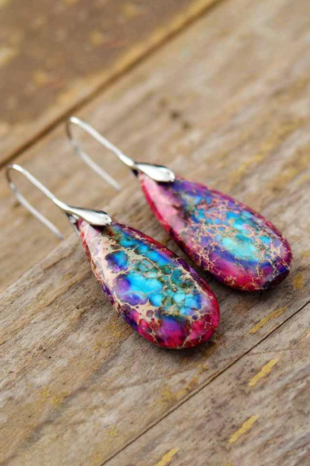 Handmade Teardrop Shape Natural Stone Dangle Earrings - Trendsi