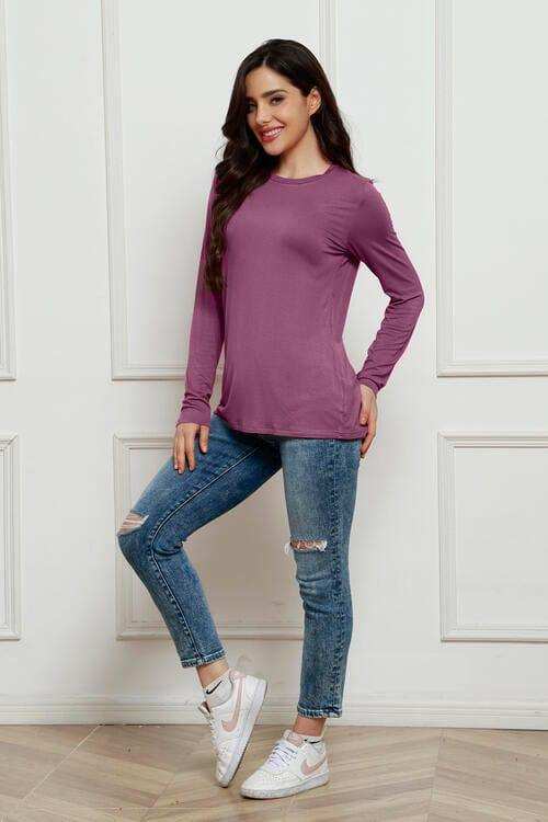 Basic Bae Full Size Round Neck Long Sleeve Top - Trendsi - Flyclothing LLC
