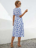Slit Printed V-Neck Short Sleeve Dress - Trendsi - Flyclothing LLC