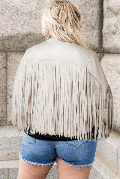 Plus Size Fringe Open Front Jacket - Trendsi - Flyclothing LLC