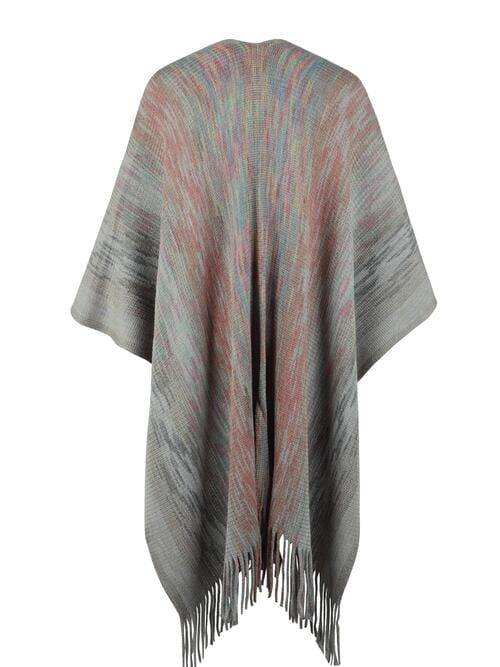 Heathered Fringe Hem Poncho - Trendsi - Flyclothing LLC