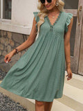 Lace Detail Ruffled V-Neck Mini Dress - Trendsi