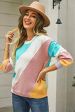 Color Block Round Neck Long Sleeve Sweater - Trendsi - Flyclothing LLC