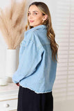Double Take Dropped Shoulder Raw Hem Denim Jacket - Trendsi
