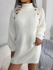 Decorative Button Turtleneck Sweater Dress - Trendsi