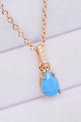 Teardrop Turquoise 4-Prong Pendant Necklace - Flyclothing LLC