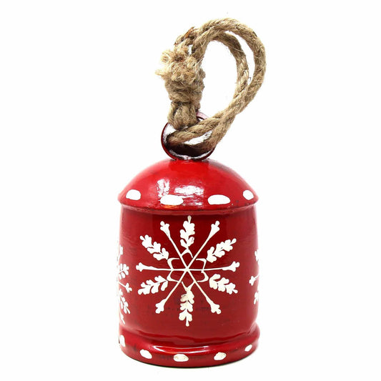 Recycled Rustic Red and White Snowflake Irong Hanging Bell - Asha Handicrafts