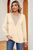 Lace Detail V-Neck Lantern Sleeve T-Shirt - Trendsi - Flyclothing LLC