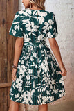 Floral Round Neck Tie Belt Pleated Dress - Trendsi