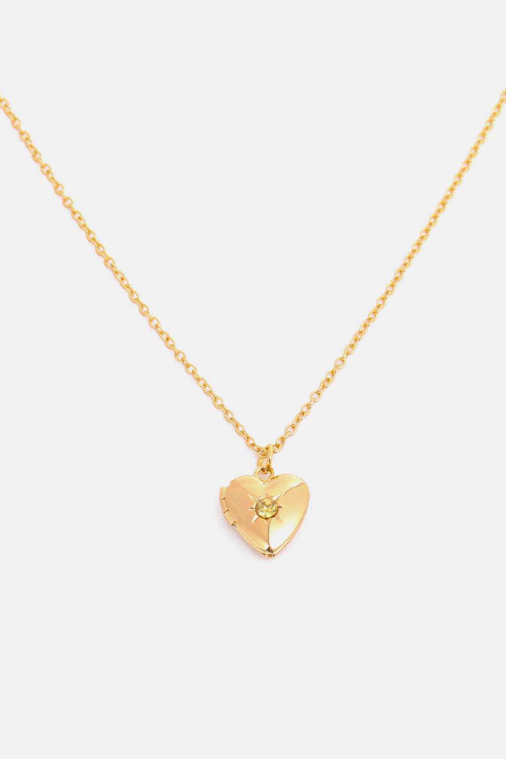 Zircon Heart Shape 14K Gold-Plated Pendant Necklace - Trendsi - Flyclothing LLC