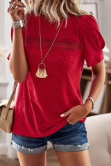 Spliced Lace Short Puff Sleeve Top - Flyclothing LLC