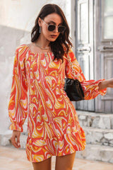 Abstract Print Square Neck Smocked Dress - Trendsi - Flyclothing LLC