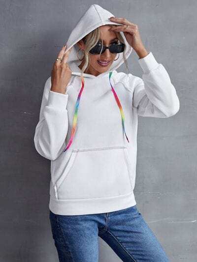 Contrast Stitching Drawstring Raglan Sleeve Hoodie - Trendsi - Flyclothing LLC