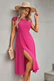 Tie Back Cutout Round Neck Split Dress - Trendsi