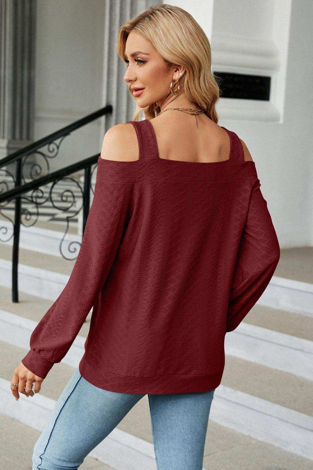 Cold Shoulder Square Neck Cutout Blouse - Trendsi - Flyclothing LLC
