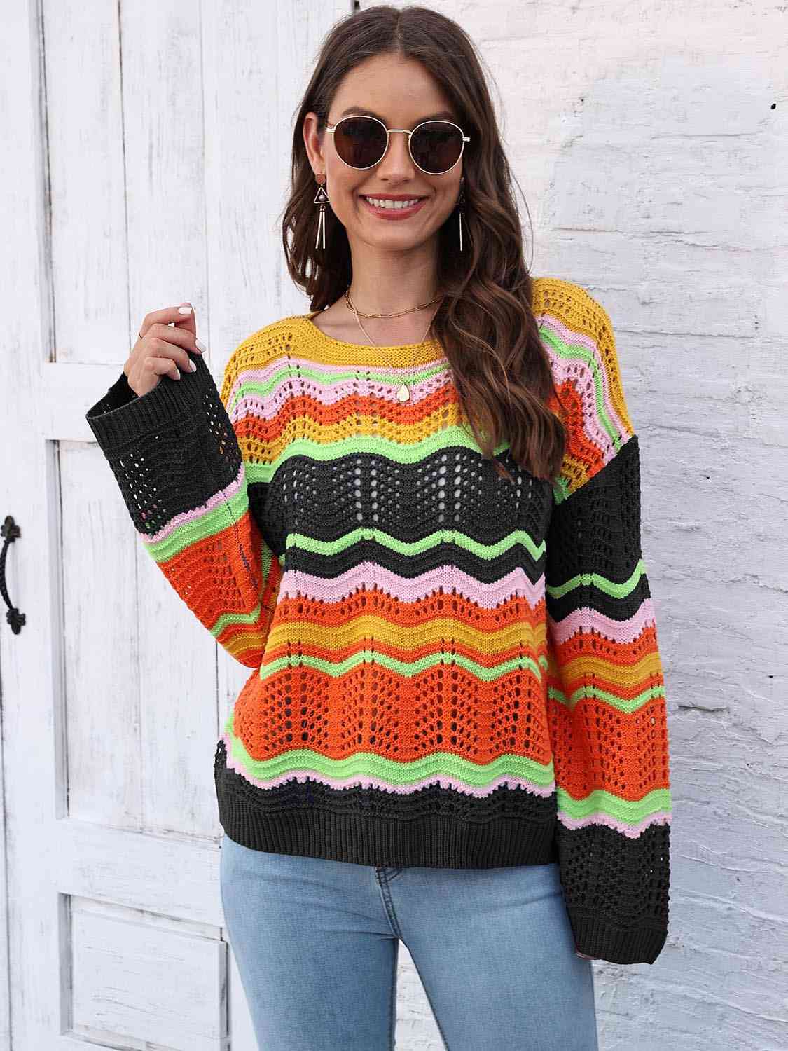 Openwork Round Neck Knit Top - Trendsi - Flyclothing LLC