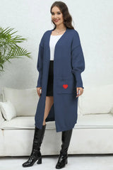Lantern Sleeve Open Front Pocketed Cardigan - Trendsi - Flyclothing LLC