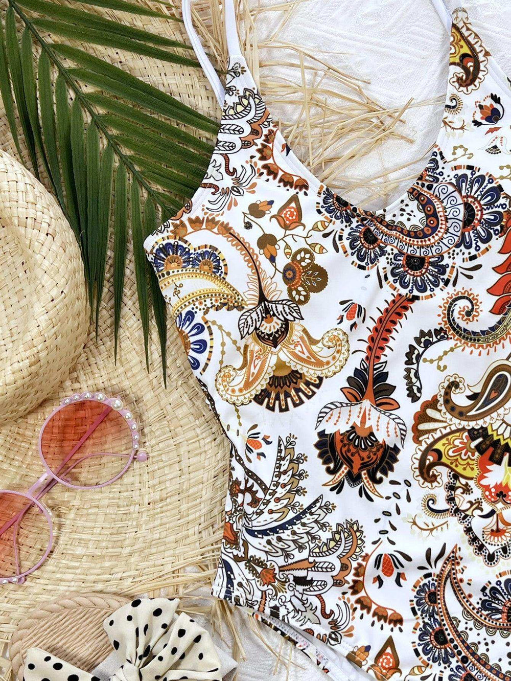 Printed Tie Back Scoop Neck One-Piece Swimsuit - Trendsi - Flyclothing LLC